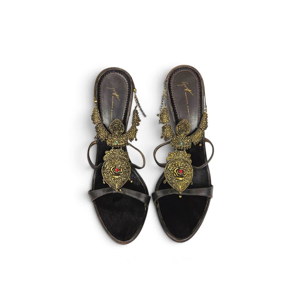 Vintage Giuseppe Zanotti Platform Heels Embellished Ponyhair Footbed - Size 40